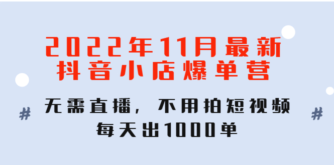 2022年11月最新抖音小店爆单营（无需直播，不用拍短视频，每天出1000单）