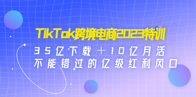 TikTok跨境电商2023特训（35亿下载＋10亿月活，不能错过的亿级红利风口）