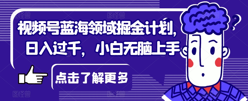 视频号蓝海领域掘金计划，小白轻松上手，日入过千！