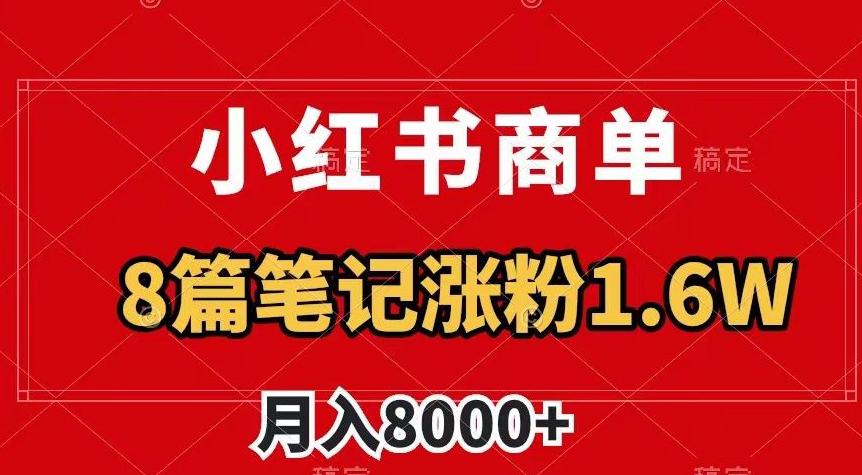 小红书商单最新玩法，8篇笔记涨粉1.6W，作品制作简单，月入8000+