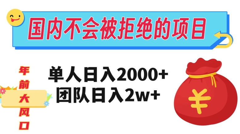 在国内不怕被拒绝的项目，单人日入2000，团队日入20000，不容错过！