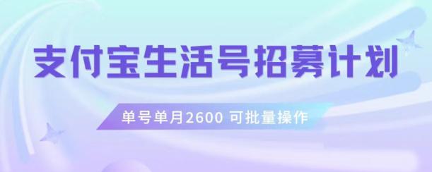 支付宝生活号作者招募计划，单号单月2600，可批量去做，工作室一人一个月轻松1W+【揭秘】