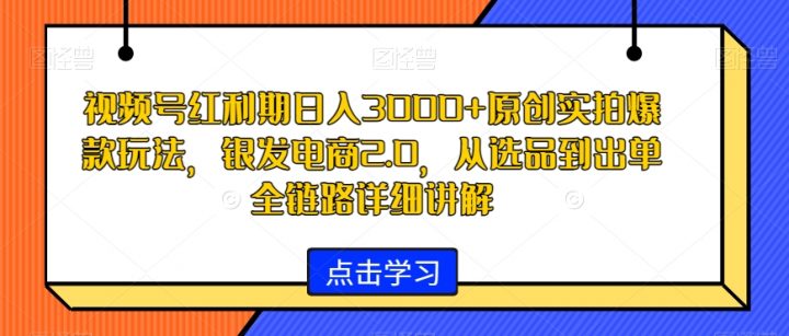 视频号红利期原创实拍爆款玩法，银发电商2.0，日入3000+，从选品到出单全链路详细讲解【揭秘】