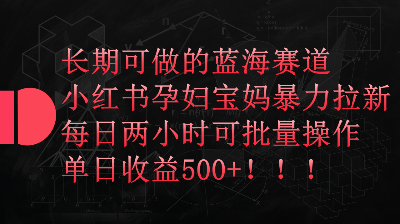 小红书孕妇宝妈暴力拉新项目，每天两小时，单日收益500+